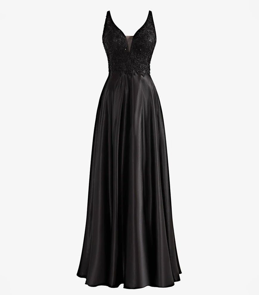Colette |A-Line V-Neck Satin Prom Dress with Slit