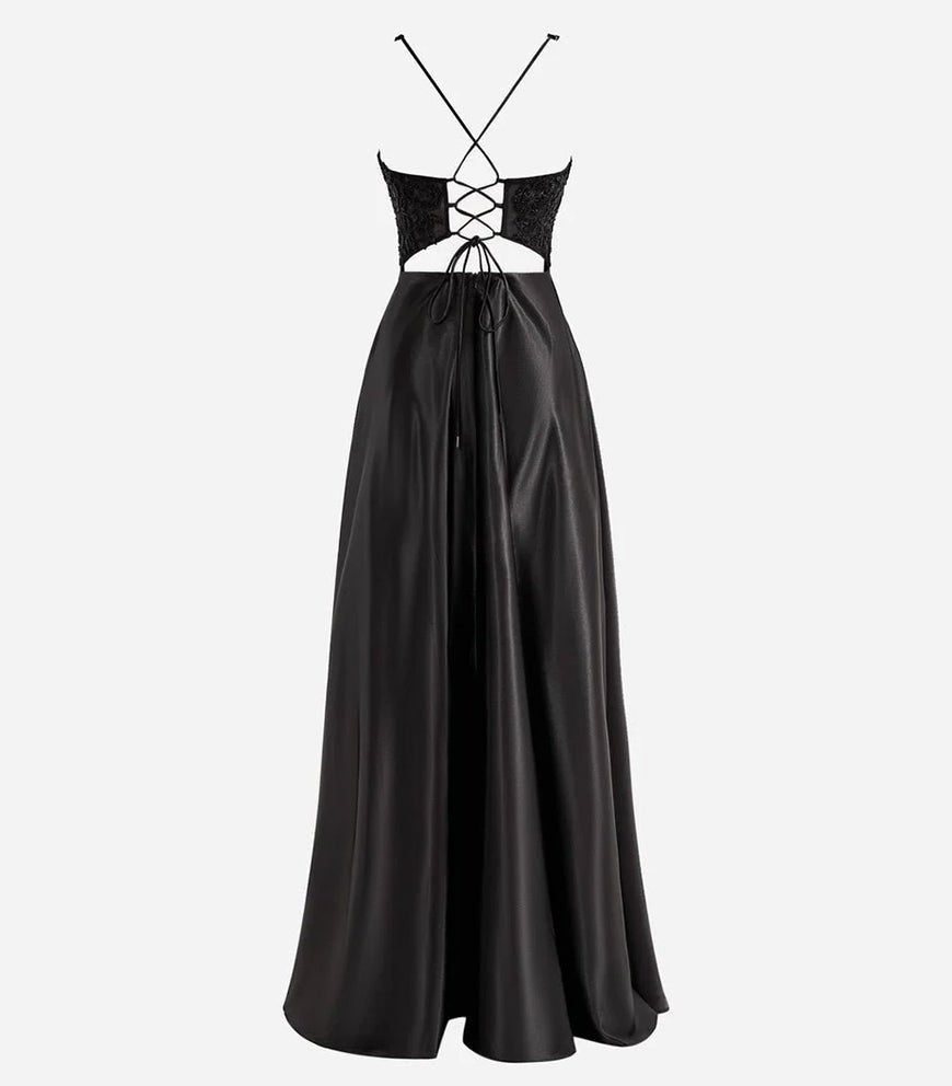 Colette |A-Line V-Neck Satin Prom Dress with Slit
