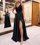 Colette |A-Line V-Neck Satin Prom Dress with Slit