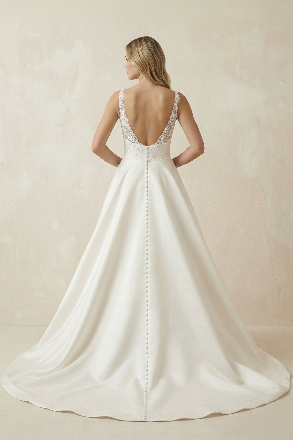 A-Line V-neck Lace Appliques Satin Wedding Dress Bridal Gowns, Diamond White / 6 A-Line V-neck Lace Appliques Satin Wedding Dress Bridal Gowns, Diamond White / 6