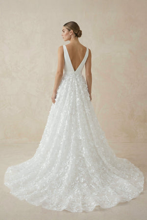 A Line V - Neck Lace Sleeveless Wedding Dresses - KissProm Wedding Dresses