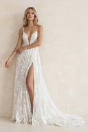 Henley | White Boho A-Line Lace Wedding Dress with Appliques