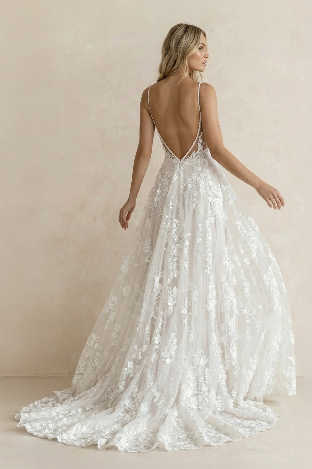Henley | White Boho A-Line Lace Wedding Dress with Appliques