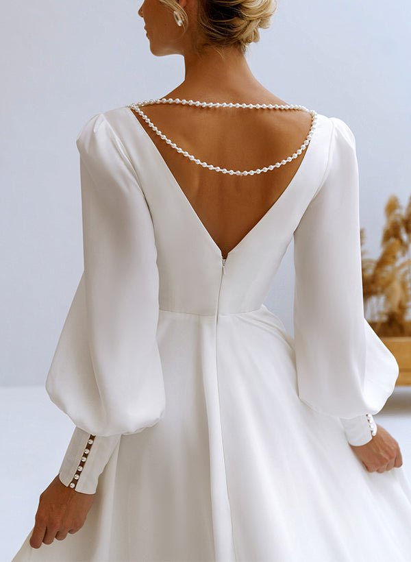 A-Line V-Neck Long Sleeves Chiffon Wedding Dresses With Beading A-Line V-Neck Long Sleeves Chiffon Wedding Dresses With Beading