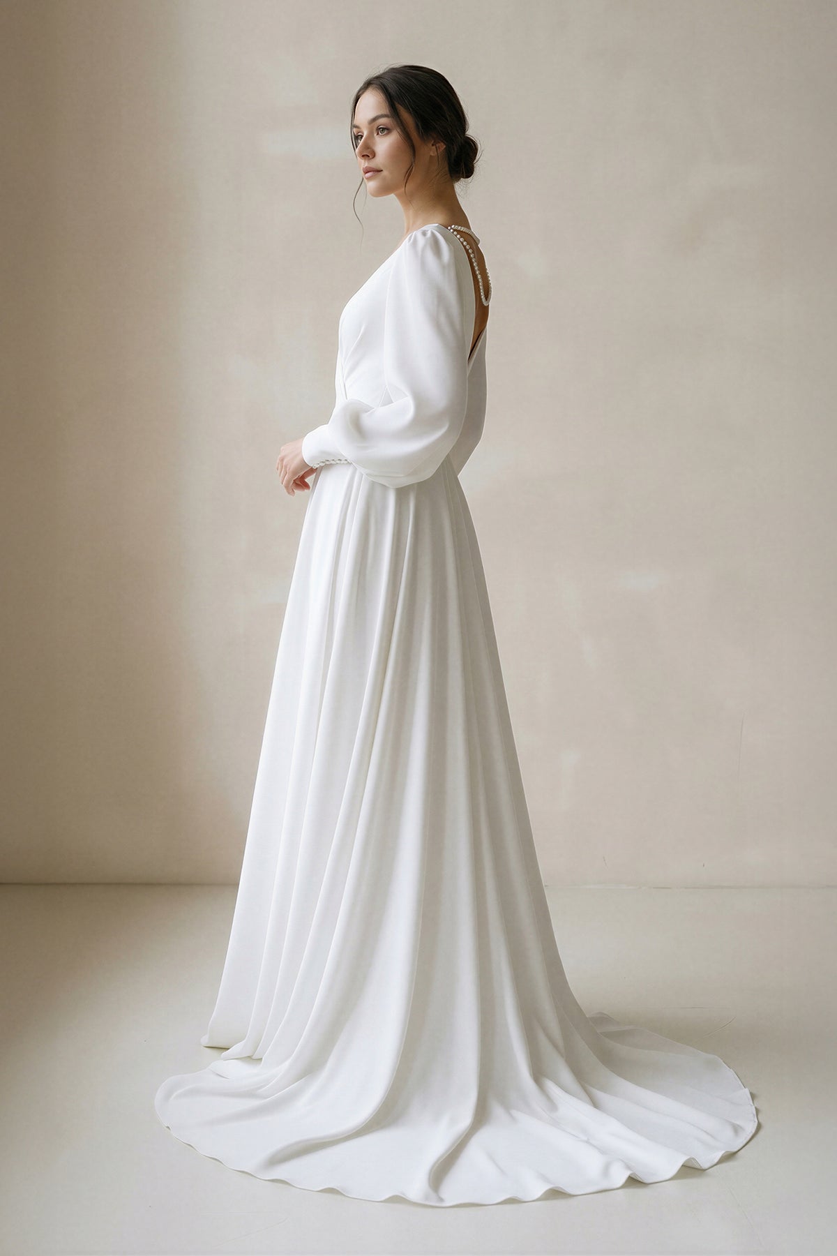 A-Line V-Neck Long Sleeves Chiffon Wedding Dresses With Beading A-Line V-Neck Long Sleeves Chiffon Wedding Dresses With Beading