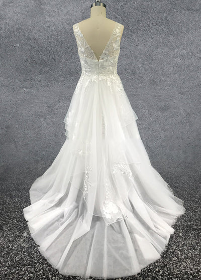 A-line V-neck sleeveless sequin and ankle sheer wedding dress main image 1