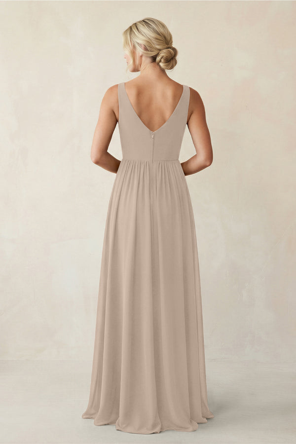 A - Line V - Neck Pleated Chiffon Bridesmaid Dress in Almond - KissProm Bridesmaid Dresses
