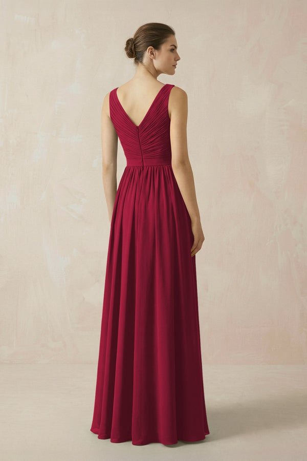 A - Line V - Neck Pleated Chiffon Bridesmaid Dress in Berry - KissProm Bridesmaid Dresses