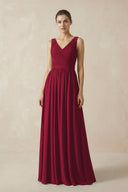 A - Line V - Neck Pleated Chiffon Bridesmaid Dress in Berry - KissProm Bridesmaid Dresses