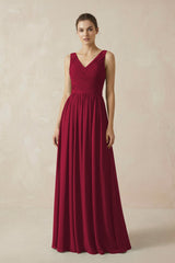 A - Line V - Neck Pleated Chiffon Bridesmaid Dress in Berry - KissProm Bridesmaid Dresses