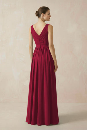 A - Line V - Neck Pleated Chiffon Bridesmaid Dress in Berry - KissProm Bridesmaid Dresses