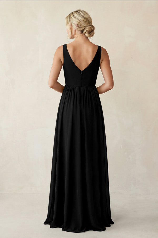 A - Line V - Neck Pleated Chiffon Bridesmaid Dress in Black - KissProm Bridesmaid Dresses
