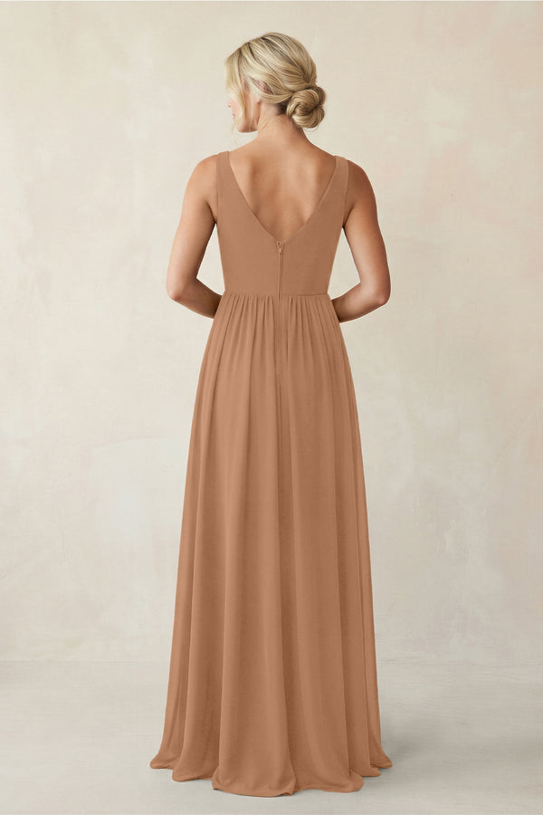 A - Line V - Neck Pleated Chiffon Bridesmaid Dress in Bronzer - KissProm Bridesmaid Dresses