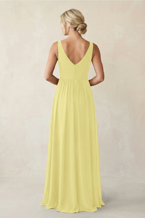 A - Line V - Neck Pleated Chiffon Bridesmaid Dress in Buttercup - KissProm Bridesmaid Dresses