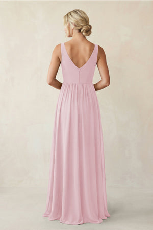 A - Line V - Neck Pleated Chiffon Bridesmaid Dress in Candy Pink - KissProm Bridesmaid Dresses