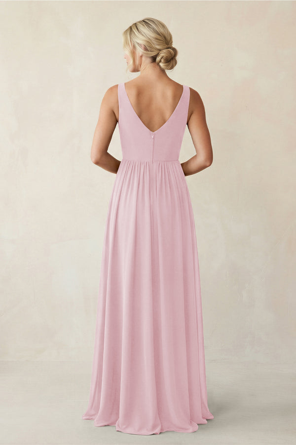 A - Line V - Neck Pleated Chiffon Bridesmaid Dress in Candy Pink - KissProm Bridesmaid Dresses