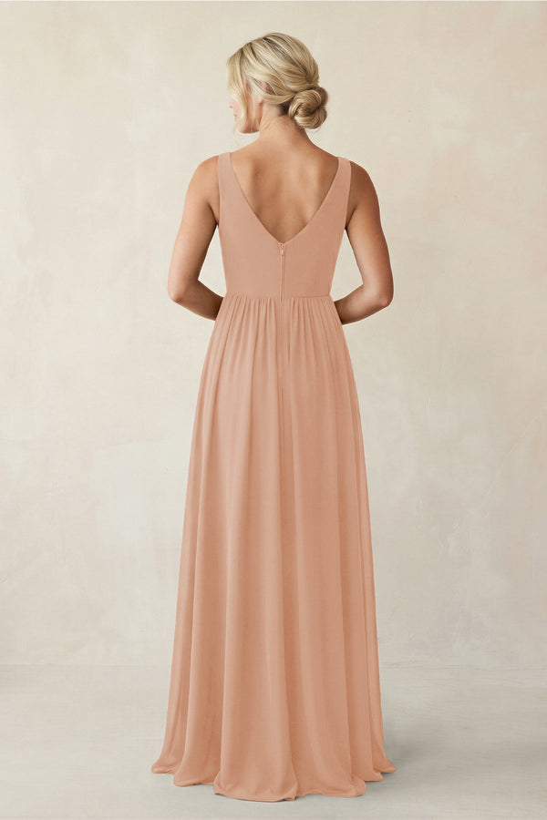 A - Line V - Neck Pleated Chiffon Bridesmaid Dress in Champagne Rose - KissProm Bridesmaid Dresses