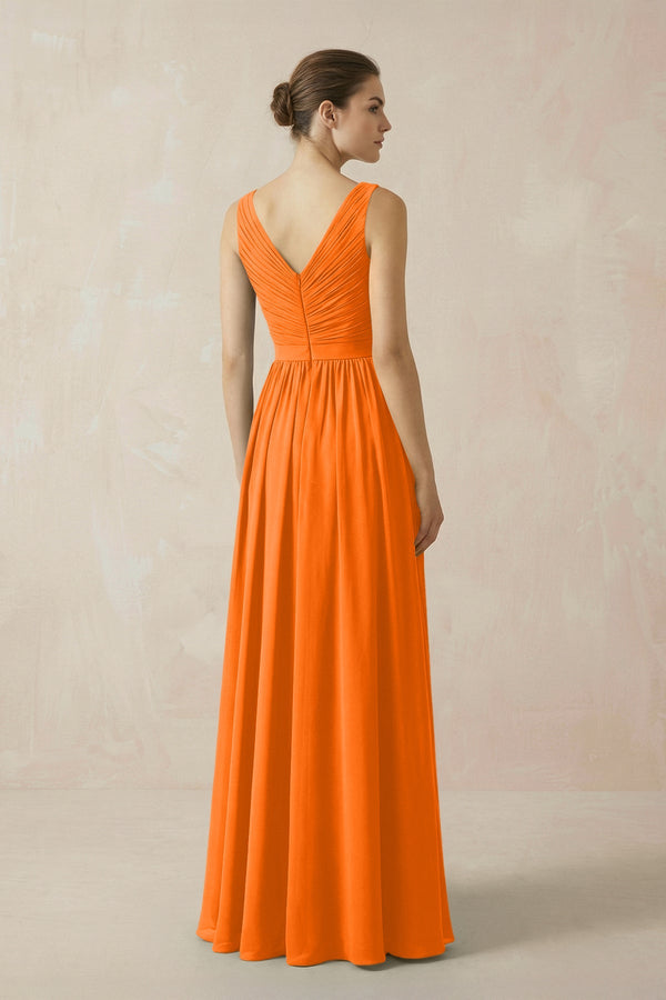 A-Line V-Neck Pleated Chiffon Bridesmaid Dress in Cinnamon - KissProm BRIDESMAID DRESSES