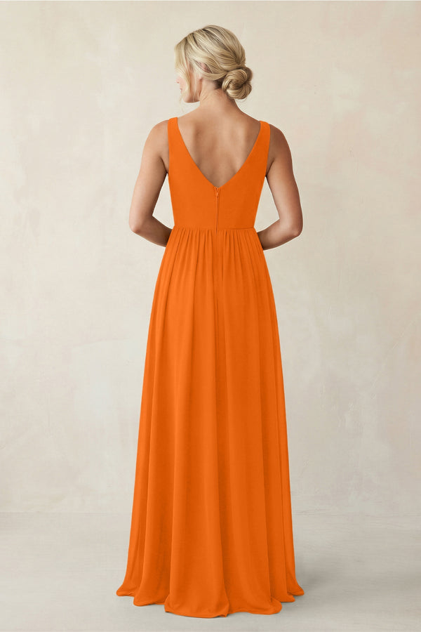 A - Line V - Neck Pleated Chiffon Bridesmaid Dress in Cinnamon - KissProm Bridesmaid Dresses