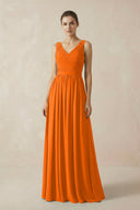A-Line V-Neck Pleated Chiffon Bridesmaid Dress in Cinnamon - KissProm BRIDESMAID DRESSES