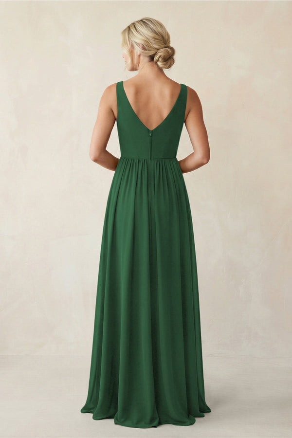 A - Line V - Neck Pleated Chiffon Bridesmaid Dress in Dark Green - KissProm Bridesmaid Dresses