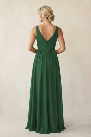A - Line V - Neck Pleated Chiffon Bridesmaid Dress in Dark Green - KissProm Bridesmaid Dresses