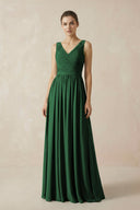 A-Line V-Neck Pleated Chiffon Bridesmaid Dress in Dark Green - KissProm BRIDESMAID DRESSES