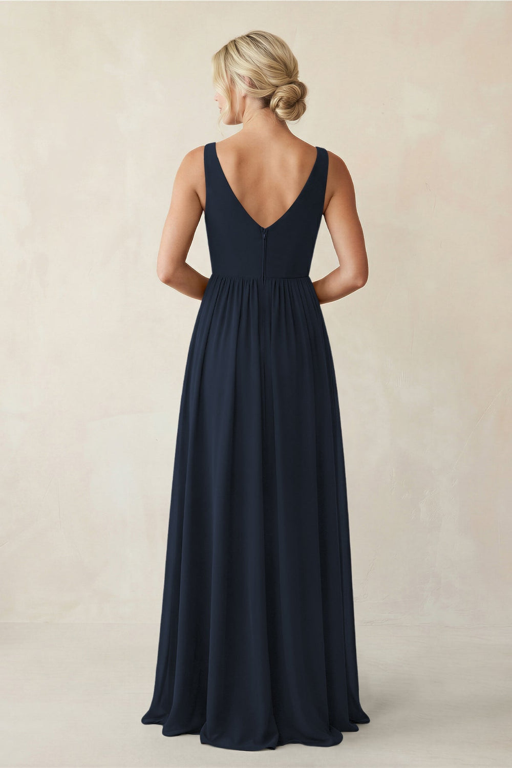 A - Line V - Neck Pleated Chiffon Bridesmaid Dress in Dark Navy - KissProm Bridesmaid Dresses
