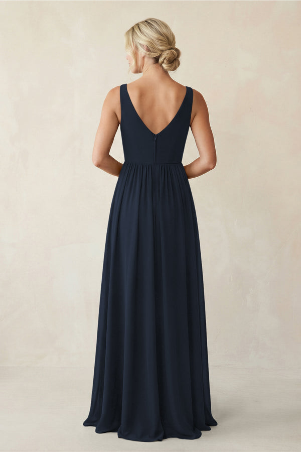 A - Line V - Neck Pleated Chiffon Bridesmaid Dress in Dark Navy - KissProm Bridesmaid Dresses