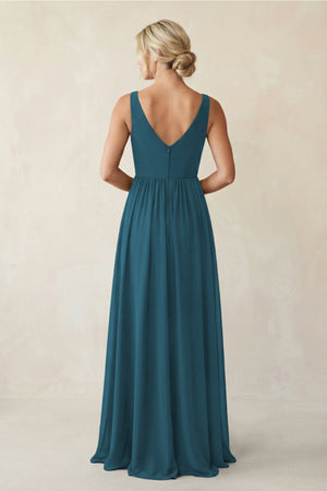 A - Line V - Neck Pleated Chiffon Bridesmaid Dress in Dark Teal - KissProm Bridesmaid Dresses
