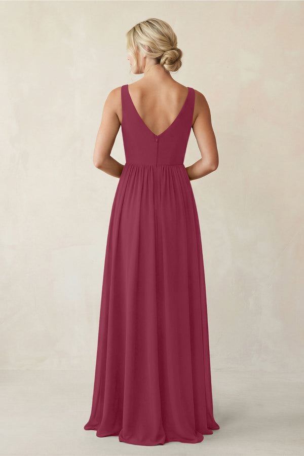 A - Line V - Neck Pleated Chiffon Bridesmaid Dress in Desert Rose - KissProm Bridesmaid Dresses