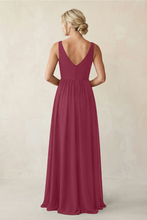 A - Line V - Neck Pleated Chiffon Bridesmaid Dress in Desert Rose - KissProm Bridesmaid Dresses