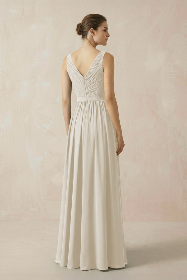 A-Line V-Neck Pleated Chiffon Bridesmaid Dress in Dove Gray - KissProm BRIDESMAID DRESSES