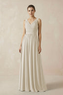 A-Line V-Neck Pleated Chiffon Bridesmaid Dress in Dove Gray - KissProm BRIDESMAID DRESSES