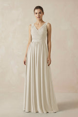 A-Line V-Neck Pleated Chiffon Bridesmaid Dress in Dove Gray - KissProm BRIDESMAID DRESSES