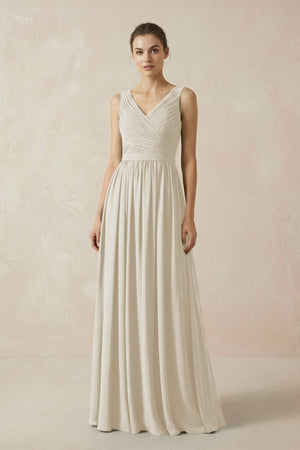 A-Line V-Neck Pleated Chiffon Bridesmaid Dress in Dove Gray - KissProm BRIDESMAID DRESSES