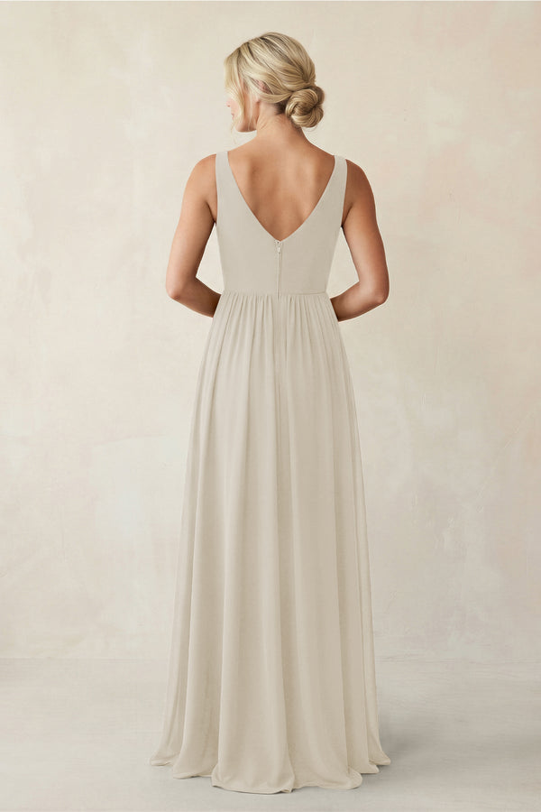 A - Line V - Neck Pleated Chiffon Bridesmaid Dress in Dove Gray - KissProm Bridesmaid Dresses