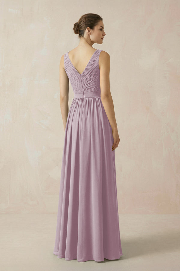 A-Line V-Neck Pleated Chiffon Bridesmaid Dress in Dusk - KissProm BRIDESMAID DRESSES