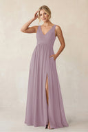 A - Line V - Neck Pleated Chiffon Bridesmaid Dress in Dusk - KissProm Bridesmaid Dresses