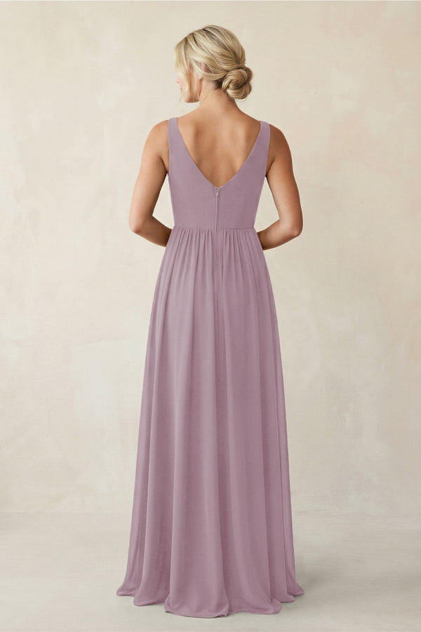 A - Line V - Neck Pleated Chiffon Bridesmaid Dress in Dusk - KissProm Bridesmaid Dresses