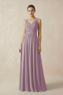 A-Line V-Neck Pleated Chiffon Bridesmaid Dress in Dusk - KissProm BRIDESMAID DRESSES
