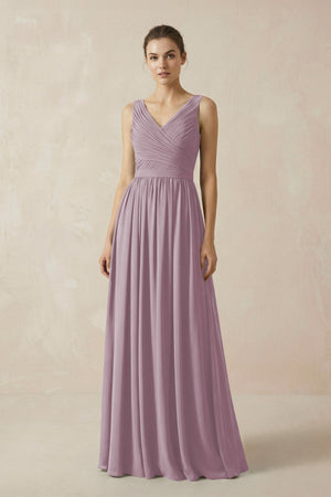 A-Line V-Neck Pleated Chiffon Bridesmaid Dress in Dusk - KissProm BRIDESMAID DRESSES