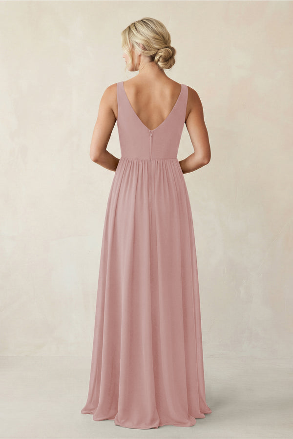 A - Line V - Neck Pleated Chiffon Bridesmaid Dress in Dusty Rose - KissProm Bridesmaid Dresses