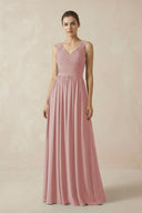 A-Line V-Neck Pleated Chiffon Bridesmaid Dress in Dusty Rose - KissProm BRIDESMAID DRESSES