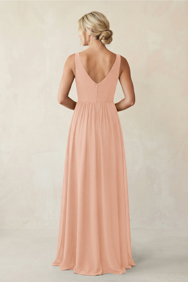 A - Line V - Neck Pleated Chiffon Bridesmaid Dress in English Rose - KissProm Bridesmaid Dresses