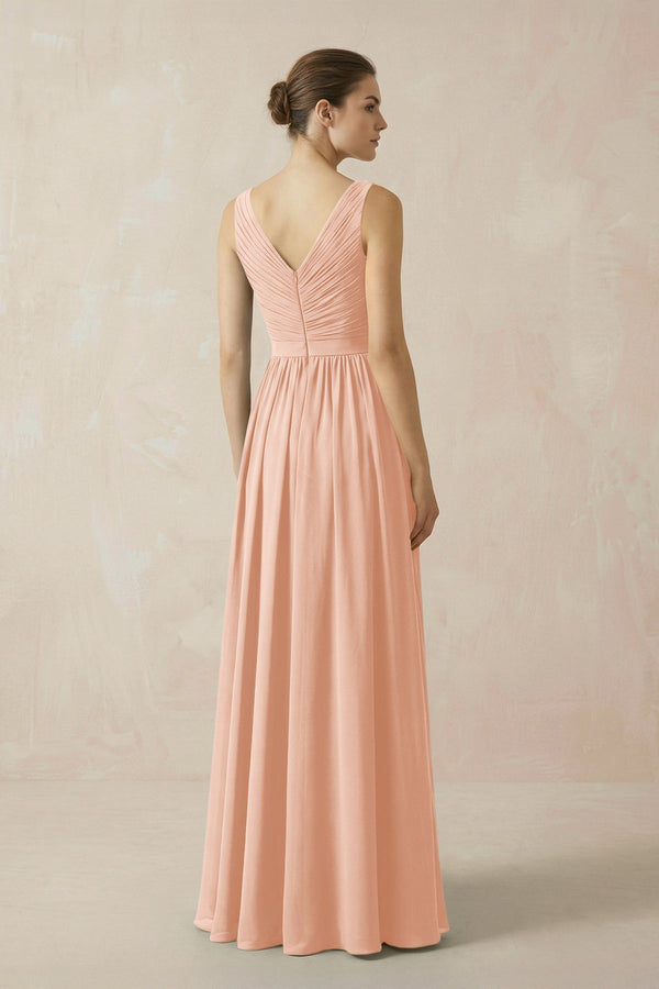 A-Line V-Neck Pleated Chiffon Bridesmaid Dress in English Rose - KissProm BRIDESMAID DRESSES