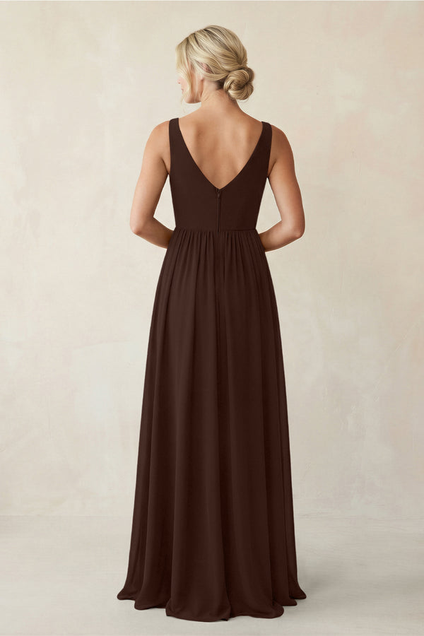 A - Line V - Neck Pleated Chiffon Bridesmaid Dress in Espresso - KissProm Bridesmaid Dresses