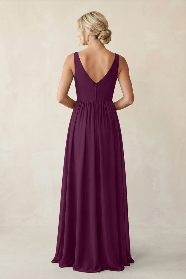 A - Line V - Neck Pleated Chiffon Bridesmaid Dress in Fig - KissProm Bridesmaid Dresses