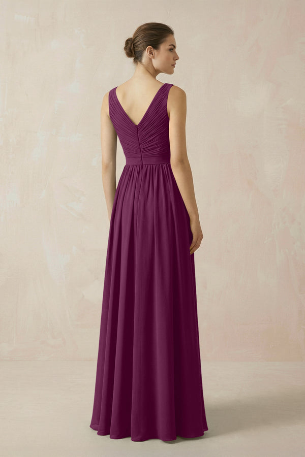 A-Line V-Neck Pleated Chiffon Bridesmaid Dress in Fig - KissProm BRIDESMAID DRESSES