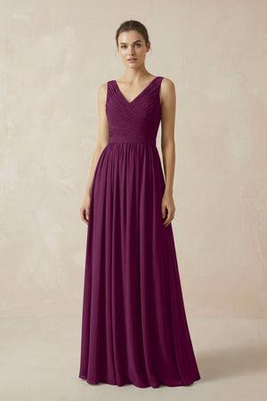 A-Line V-Neck Pleated Chiffon Bridesmaid Dress in Fig - KissProm BRIDESMAID DRESSES